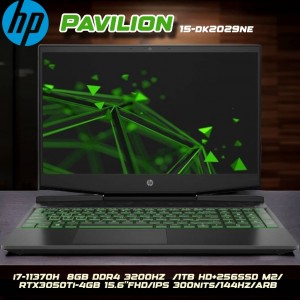 لابتوب  HP Pavilion  15-dk2029ne  i7-11370H  8GB DDR4 3200HZ  /1TB HD+256SSD M2/ RTX3050Ti-4GB 15.6"FHD/IPS 300nits/144Hz/ARB