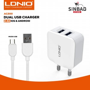 شاحن ماركة لدنيو LDNIO AC-200 2.4A USB*2 ISO/ANDROID