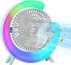 مروحة مكتبية شكل دائري مع اضاءة ملونة COLORFUL DESKTOP FAN