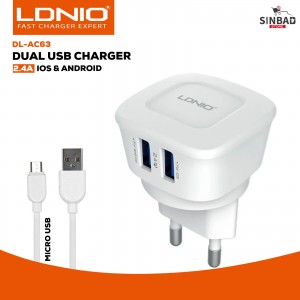 شاحن ماركة لدنيو LDNIO DL-AC63 2.4A USB*2 ISO/ANDROID